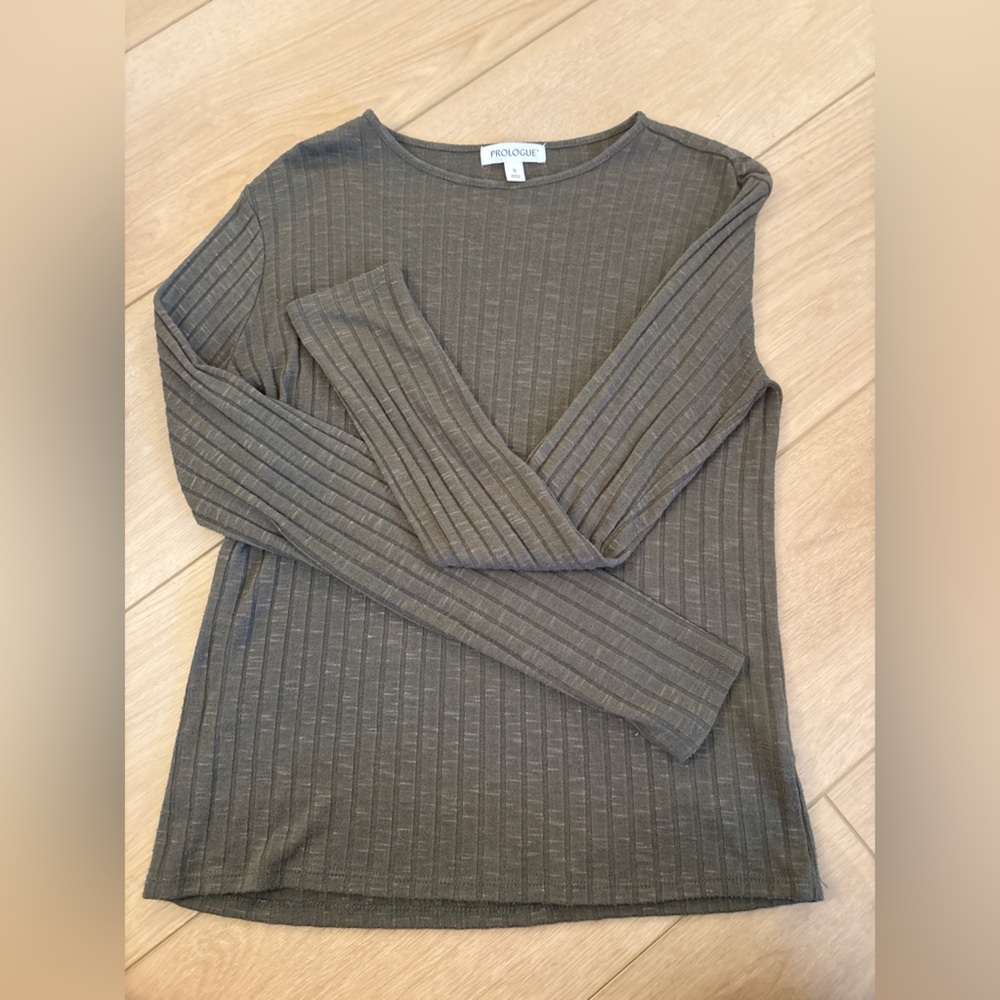 Prologue Olive Ribbed Long Sleeve Top